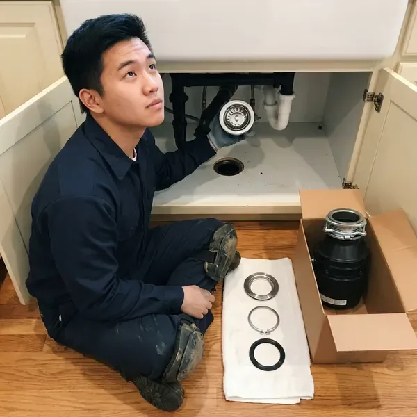 BRV Plumbing technician providing garbage disposal installation in Huntsville, AL